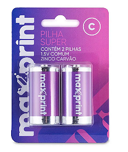 Pilha Comum Maxprint C Média 1,5V - Pacote com 2