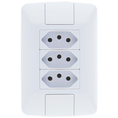 Tomada 2 Pinos + Terra 10A Aria Tripla com Espelho 4x2 Branco Tramontina - 57241/076 - 57241/076