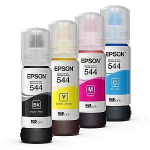Tinta para Cartucho Epson Original - T544 Kit 4 Cores - 7.000 páginas para L1110, L3110, L3150 - T544 PRETO + COLORS