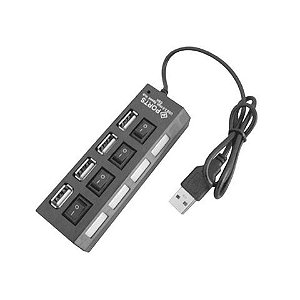 Hub USB 2.0 4 Portas com LED e Interruptor individual Hoopson Preto - HUB-004 - HUB-004