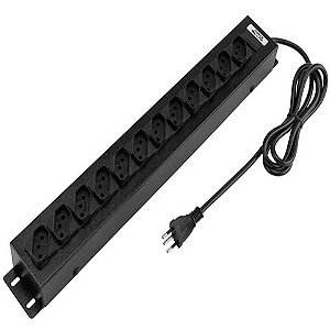 Régua para Rack 19'' com 12 Tomadas 10A 2P+T - Padrão 19 Polegadas - Cabo 1,5 metros - com Disjuntor - Force line - 0091000001 - 0091000001
