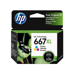 Cartucho de Tinta HP 667XL TriColor Original - 3YM80AL - 120 páginas para 1275, 2374, 2375, 2376, 2775, 2776, 6475, 6476 - 3YM80AL