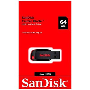Pen Drive Sandisk 64GB Cruzer Blade Preto/Vermelho - SDCZ50064GB35 - SDCZ50064GB35