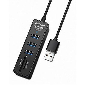 Hub USB 3.0 3 Portas + Leitor Micro SD + SD Exbom Preto - 3469 - UH-R32 - 3469 - UH-R32
