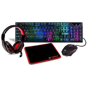 Kit Teclado + Mouse USB + Headset + Mousepad Gamer Goldentec Preto e Vermelho com Led - 62787 - 62787