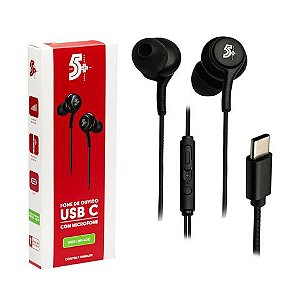 Fone de Ouvido Auricular com Microfone com Plug USB-C Preto 5+ - 043-0040 - 043-0040