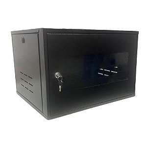 Mini-Rack Parede 6U x 370mm 19POL Preto Fibra Metal - MR06370S - MR06370S