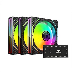 Kit Cooler com 3 Fans ARGB C3tech 120x120x25mm com Controle e Controladora - F9-L650BKRGB - F9-L650BKRGB