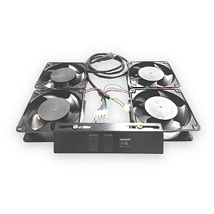 Cooler Mini-Rack com 4 Ventiladores Preto Fibra Metal - KIT4VENT - KIT4VENT