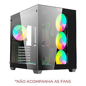 Gabinete Gamer C3tech Aquarius sem Cooler Fan e sem Fonte Lateral e Frente em Vidro Temperado Preto - MT-G910BK - MT-G910BK