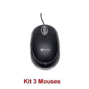 Kit 3 Mouse USB Mini 1000dpi Preto Yakao - B100 - B100 KIT-135053