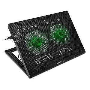 Base para Notebook até 17 Polegadas Preto Ergonômico com Led Verde 2 Cooler + 2 Porta USB Warrior - AC267 - AC267