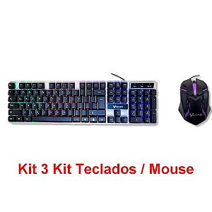 KIT 3 Kit Teclado + Mouse USB Gamer Yakao Preto com Led - T350 - T350 -KIT 138237