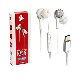 Fone de Ouvido Auricular com Microfone com Plug USB-C Branco 5+ - 043-0041 - 043-0041