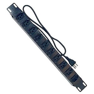 Régua para Rack 19'' com 10 Tomadas 10A 2P+T com Cabo de 1,5 Metros 19 Polegadas Preto Fibra Metal - RT-10TOM - RT-10TOM
