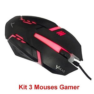 Kit 3 Mouse USB Gamer Yakao 1200 DPI Preto Led RGB - V1 GAMER - V1 GAMER KIT-135056