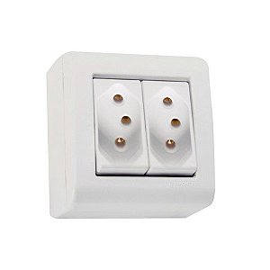 Caixa Sobrepor 2 Tomadas 2 Pinos + Terra 10A LizFlex Branco Tramontina - 57304/012 - 57304/012