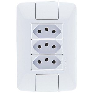 Tomada 2 Pinos + Terra 10A Aria Tripla com Espelho 4x2 Branco Tramontina - 57241/076 - 57241/076