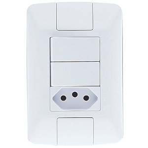 Interruptor 2 Simples 6A Tramontina Aria 57241/073 com 1 Tomada 10A + Espelho 4x2 Branco - 57241/073