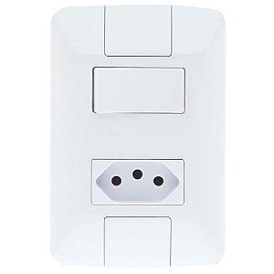 Interruptor 1 Simples 6A Tramontina Aria 57241/044 com 1 Tomada 20A + Espelho 4x2 Branco - 57241/044