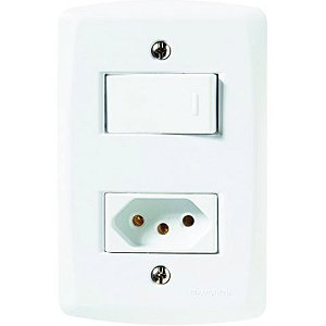 Interruptor 1 Simples 10A Tramontina Lux2 57145/244 com 1 Tomada 20A + Espelho 4x2 Branco - 57145/244