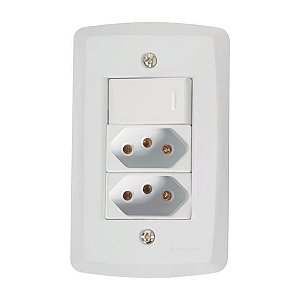 Interruptor 1 Simples 10A Tramontina Lux2 7145/087 com 2 Tomada + Espelho 4x2 Branco - 57145/087