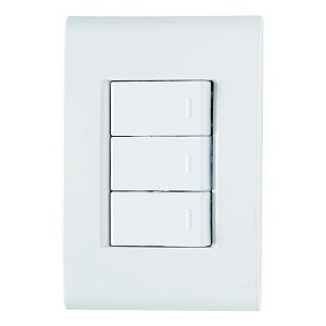 Interruptor 3 Simples 10A Tramontina Liz 57170/070 com Espelho 4x2 Branco - 57170/070