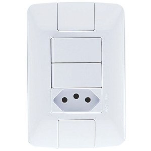 Interruptor 2 Simples 6A Tramontina Aria 57241/071 com 1 Tomada 20A + Espelho 4x2 Branco - 57241/071