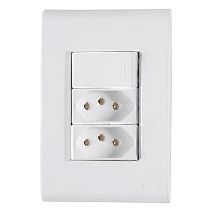 Interruptor 1 Simples Tramontina Liz 57170/087 4x2 com 2 Tomada 10A + Espelho Branco - 57170/087
