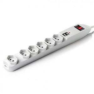 Filtro de Linha Multilaser com 6 Tomadas + 2 USB 3 Pinos 1,5 Metros Branco - WI251 - WI251
