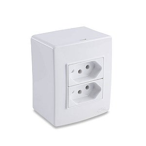 Caixa Sobrepor 2 Tomada 2 Pinos + Terra 10A 250V Force Line Branco - 0600200042 - 0600200042