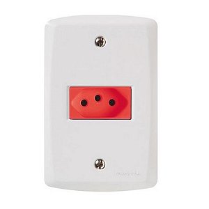 Tomada 2 Pinos + Terra 20A Lux2 com Espelho 4x2 Branco Tramontina e Vermelho - 57145/015 - 134258 - 57145/015