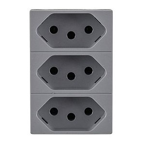 Tomada Módulo 2 Pinos + Terra 10A Triplex Pial Plus+ I Legrand Cinza - 615043CZ - 615043CZ