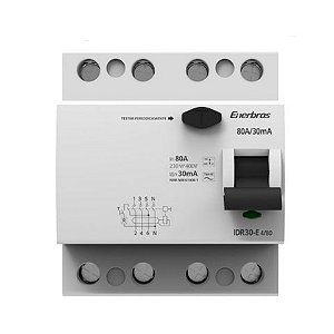 Interruptor Diferencial DR Tetrapolar 80A 30mA Enerbras - IDR30-E4/80 - IDR30-E4/80