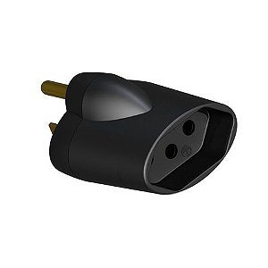 Adaptador Tomada SMS 2 Pinos Macho + Terra Micro - 3 Pinos Redondo fêmea 15A Preto - 64122 - 64122