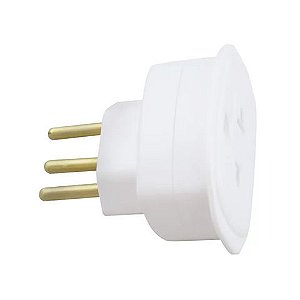 Adaptador Tomada Daneva 2 Pinos + Terra Micro 3 Pinos Redondo Branco - DN1661 - DN1661 - VENDIDO UNITÁRIO