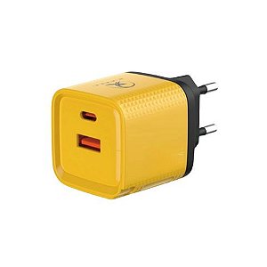 Carregador de Celular Parede com 2 Portas USB-A/USB-C 3.0A 45W GaN Bivolt Amarelo X-Cell - XC-UR54A - XC-UR54A