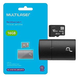 Cartão de Memória Multilaser 16 GB Micro SD+USB Adaptador Classe 10 - MC162 - MC162
