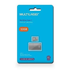 Cartão de Memória Multilaser 32 GB Micro SD+USB com Adaptador Classe 10 - MC163 - MC163
