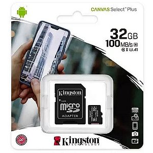 Cartão de Memória Kingston Select Plus 32 GB Micro Classe 10 com Adaptador - SDCS2/32GB - SDC10G2/32GB