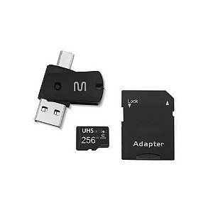 Cartão de Memória Multilaser 256 GB Micro Ultra High Speed SD+USB+OTG Adaptador - MC154 - MC154