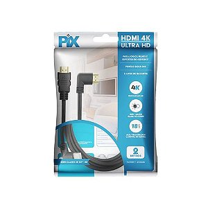 Cabo HDMI Macho x Macho 2.0 4K 19 Pinos Gold 90 Graus Ultra HD 2,0 Metros PIX - 018-3322 - 018-3322