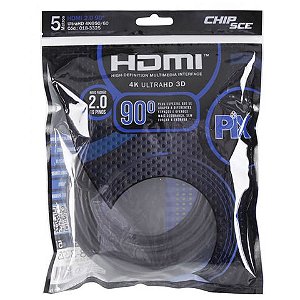 Cabo HDMI Macho x Macho 2.0 4K 19 Pinos 90 Graus 5,0 Metros PIX - 018-3325 - 018-3325