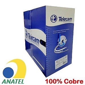 Cabo de Rede 24AWG Telecam Cat.5E 4 Pares Azul 210800101 Caixa com 305 Metros - 100% Cobre Homologado ANATEL - 210800101