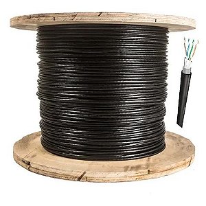 Cabo CFTV Dupla Capa Blindado 24AWG Telecam Cabos 4 Pares Preto 210800801 - Bobina com 300 Metros - 210800801