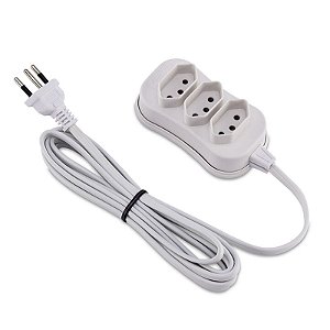 Cabo de Extensão 3 Tomadas Force Line 10A 3 Metros Tripolar Branco - 0180200250 - 0180200250
