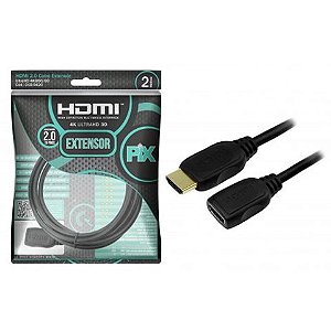 Cabo HDMI Macho x Fêmea 2.0 4K 19 Pinos 2,0 Metros PIX - 018-9420 - 018-9420
