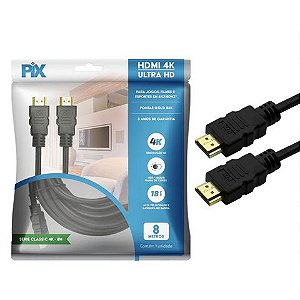 Cabo HDMI Macho x Macho 2.0 4K HDR 19 Pinos 8,0 Metros PIX - 018-2228 - 018-2228