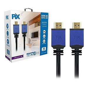 Cabo HDMI Macho x Macho 2.0 3D 4K HDR 19 Pinos 15 Metros com Filtro PIX - 018-1520 - 018-1520