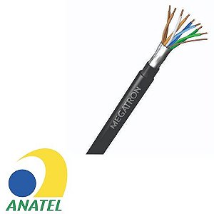 Cabo de Rede Dupla Capa Blindado 24AWG Megatron Cat.5E 4 Pares Preto 2544 Rolo com 100 Metros - 100% Cobre Homologado ANATEL - 2544